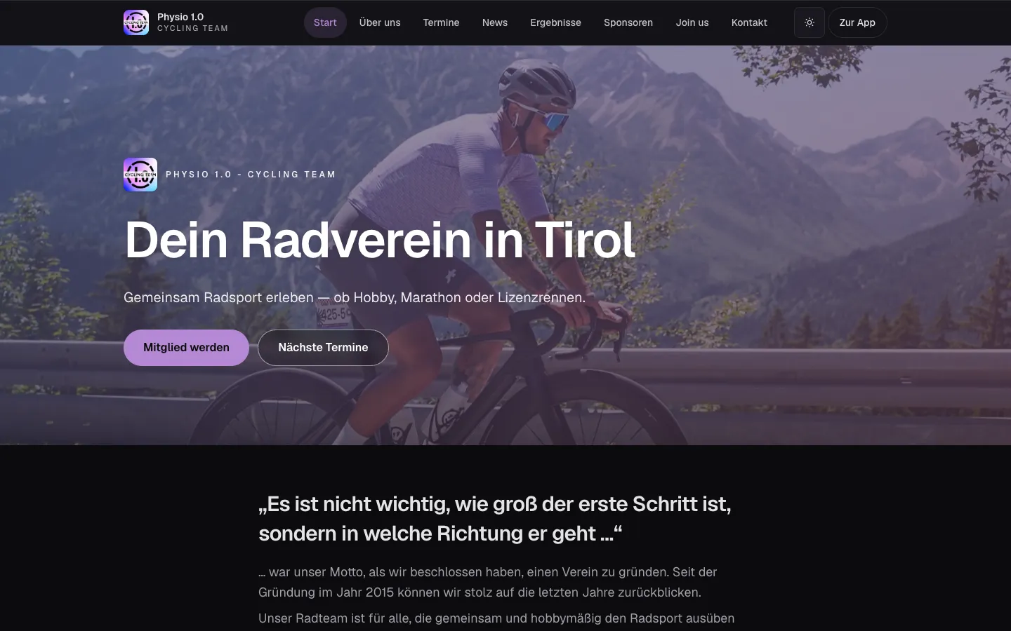 Startseite von Physio 1.0 – Cycling Team